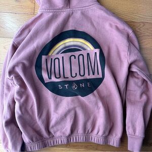 Volcom Dusty Pink Hoodie with Black Logo and Rainbow Accents